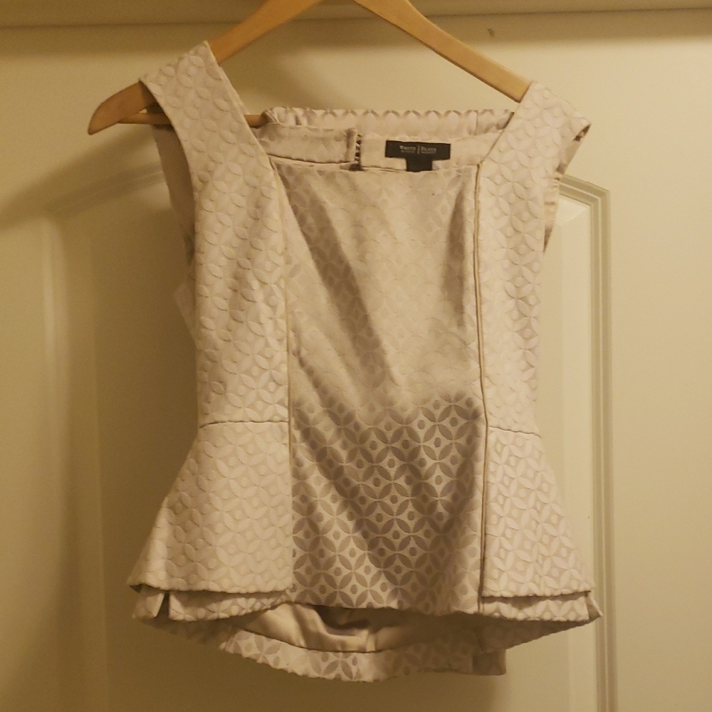 White House Black Market Cream Peplum Blouse Fitted Style & Capri Pant Set
